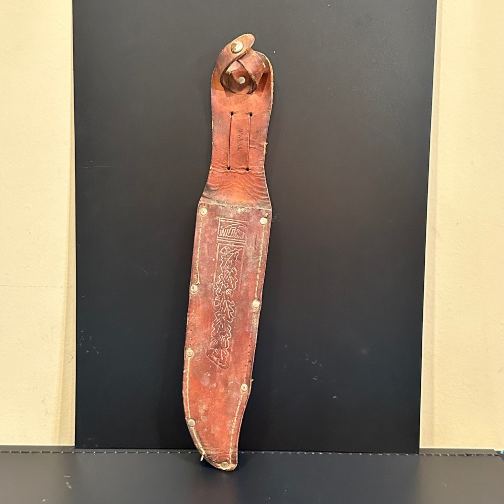 Vintage Wildcat Leather Knife Sheath Germany Embossed Oak Leaf Brown 13 Inch